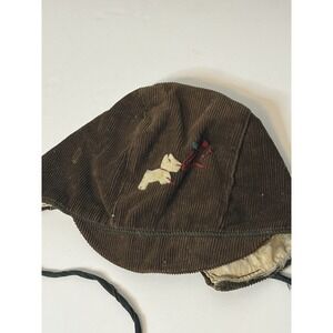 Vintage Toddler Baby Boy Corduroy Lined/w Ties/Brown Hat With Dog/50's/60's